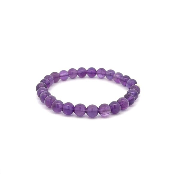 Natural Gemstones Amethyst 6mm Stretchable Bracelet 14k Gold Polished Bead Charm - Picture 5 of 6